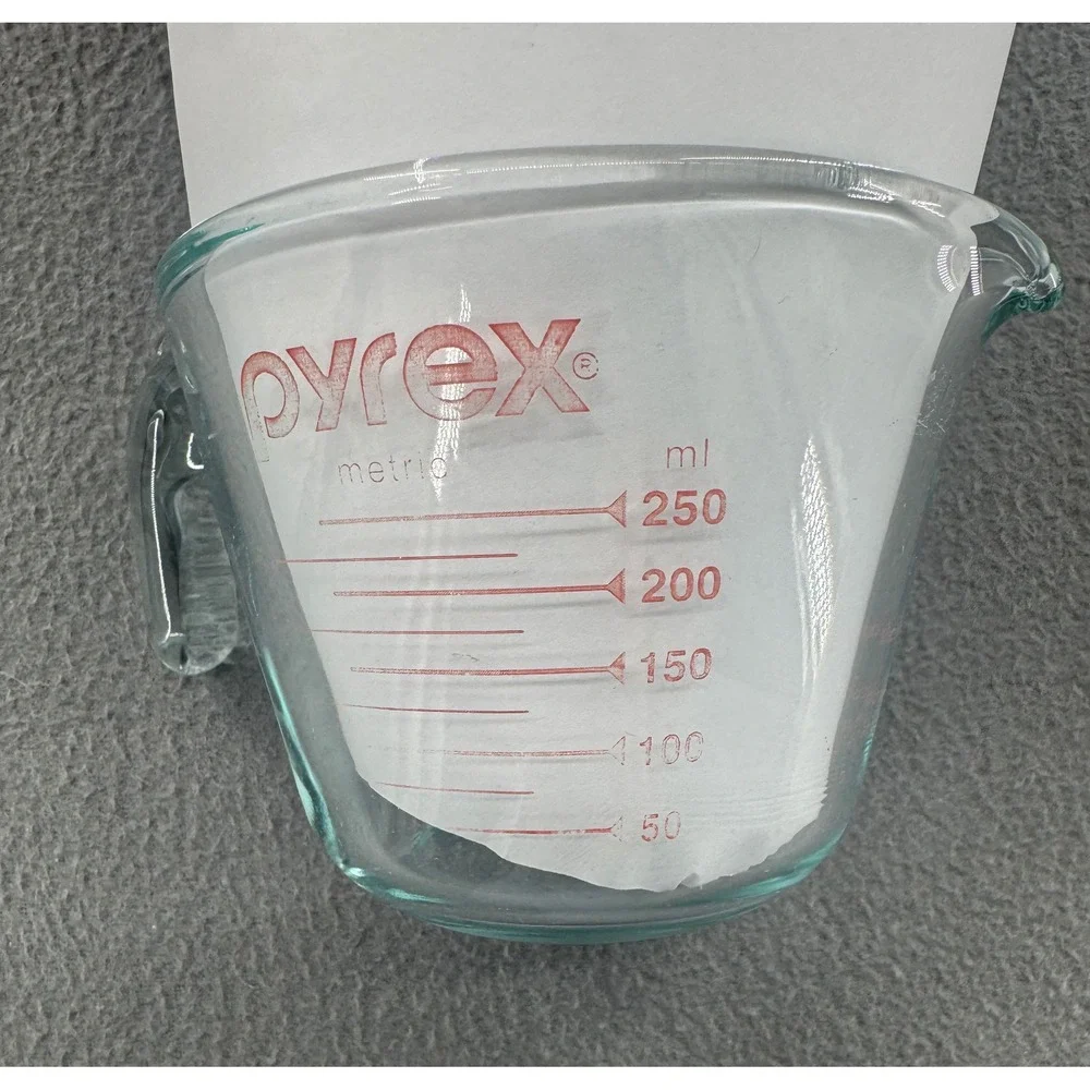 Pyrex Measuring Cup 1 Cup Clear Glass Red Lettering Metric Vtg Kitchen Baking